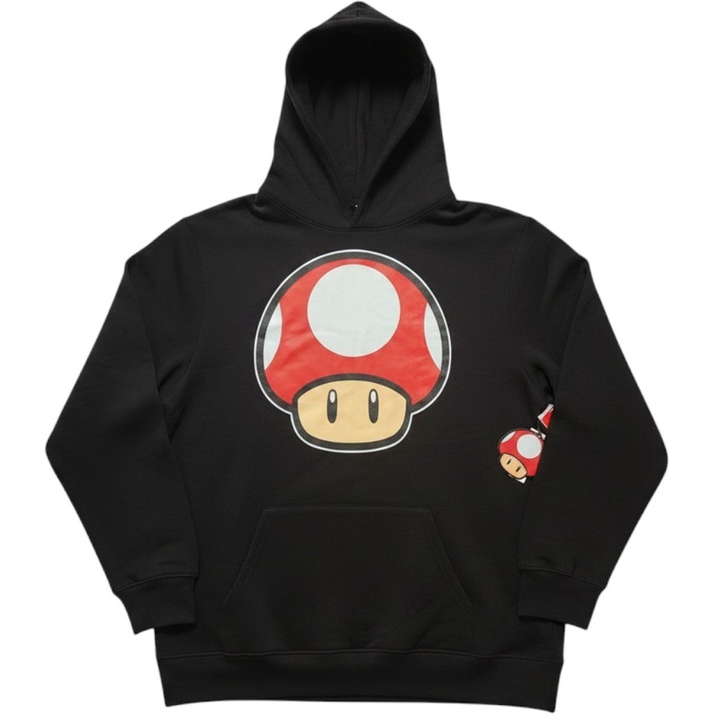 Nintendo Super Mario Power Up Mushroom Hoodie Black 2XL GT5NSM3RAMLO NWT